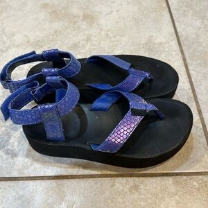 Teva Original Platform Sandals Holographic Blue Snake 7 Flatform